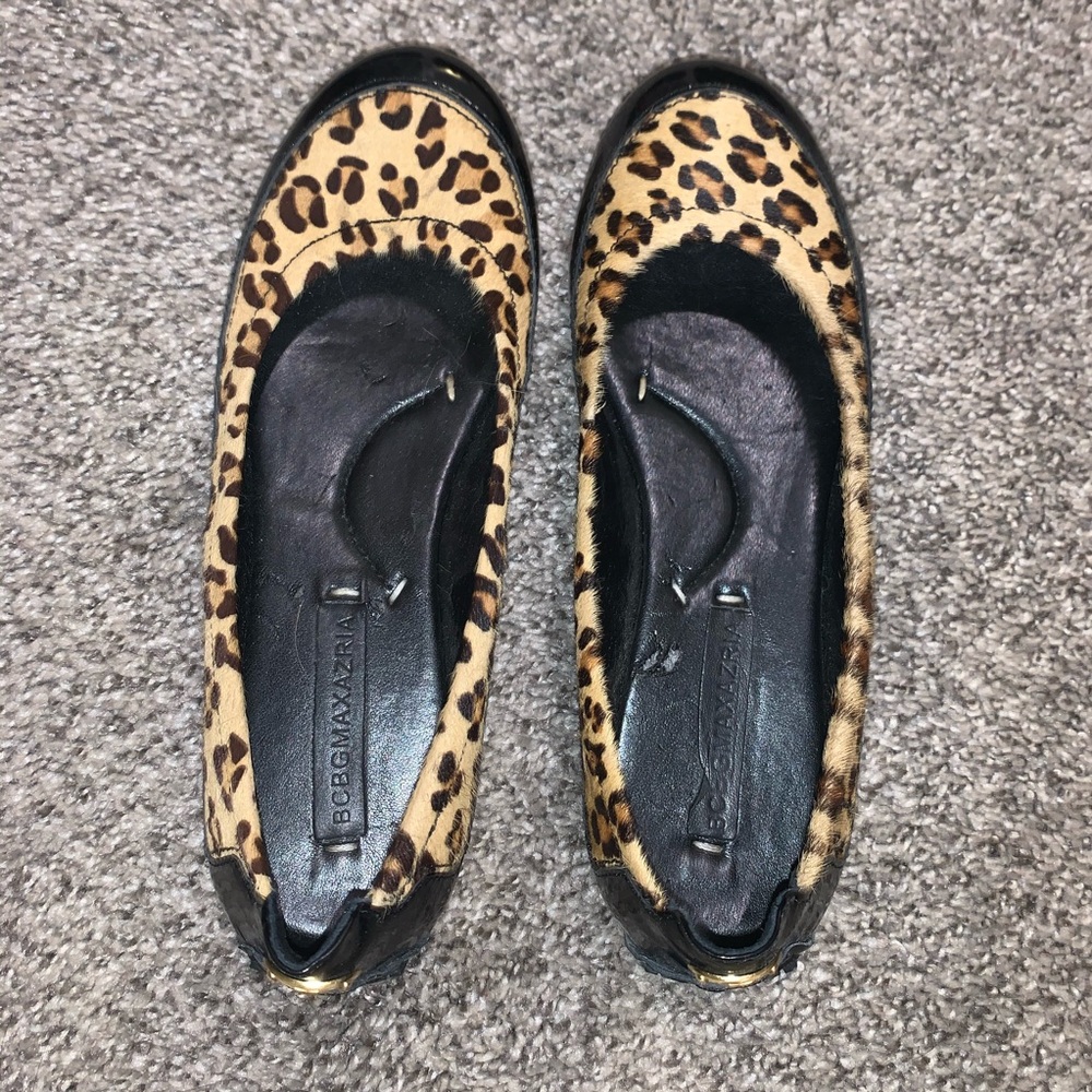 BCBGMaxAzria Pony hair brown and black cheetah black patent leather flats 5.5 - Picture 1 of 11